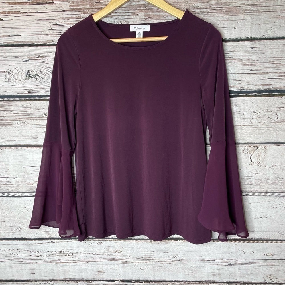 Calvin Klein Size‎ Small Eggplant Purple Blouse Pullover with Flowy Sleeves